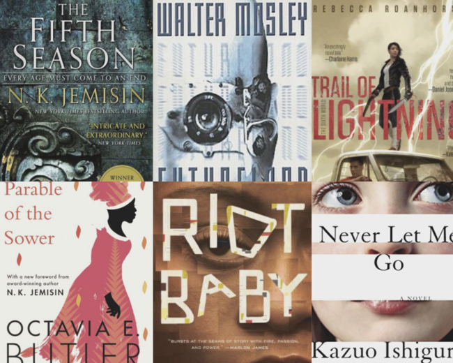 Cover art of six contemporary apocalyptic novels.