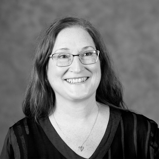 Black and white photo of Faye Ostergard, VIU Graphic Design Professor